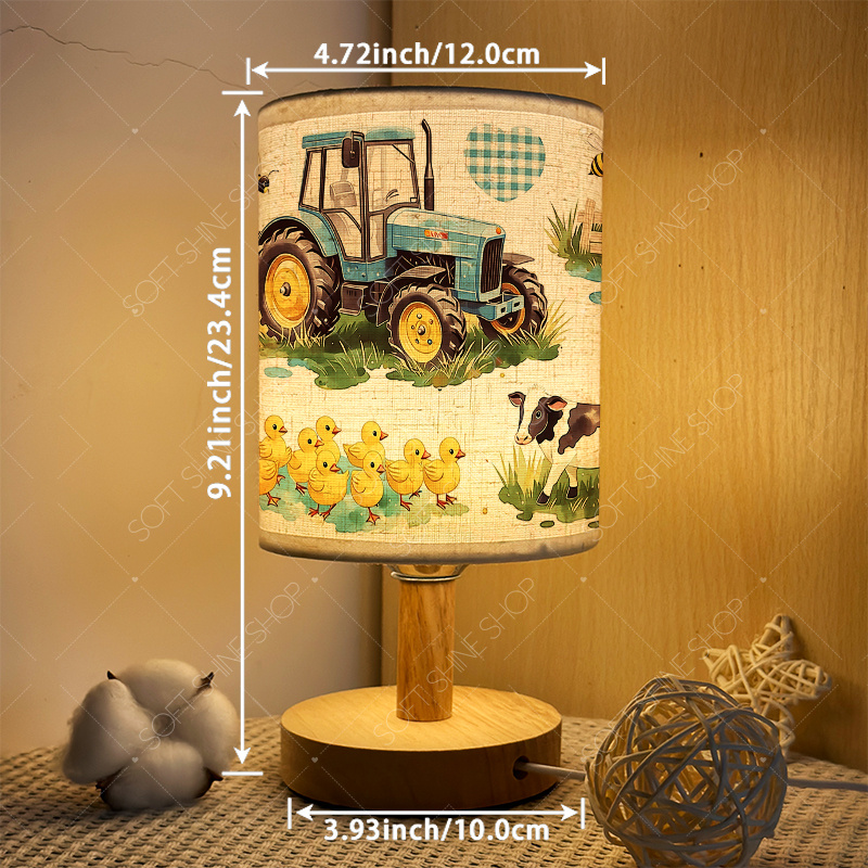 USB-Powered Fabric Table Lamp with Blue Tractor and Ducklings Design