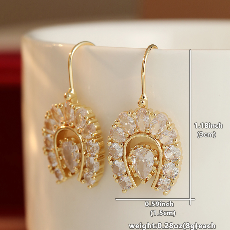 Women's U-Shaped Water Droplet Pendant Earrings with Zirconia