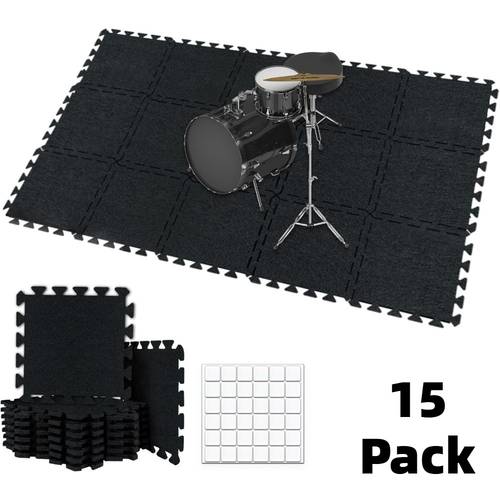 15 pack thick sound absorbing interlocking floor mats 11x 11 x 0 4 inches high density piano carpet drum rug non slip soundproof pads acoustic blankets for music studio