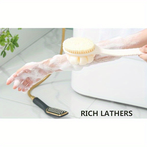 long handle shower body brush with pumpkin loofah non   back scrubber heavy duty exfoliating bath brush for back   legs feet wet dry use no battery needed ideal for men women grey bathroom essentials personal hygiene   sturdy construction   routine Product details 1