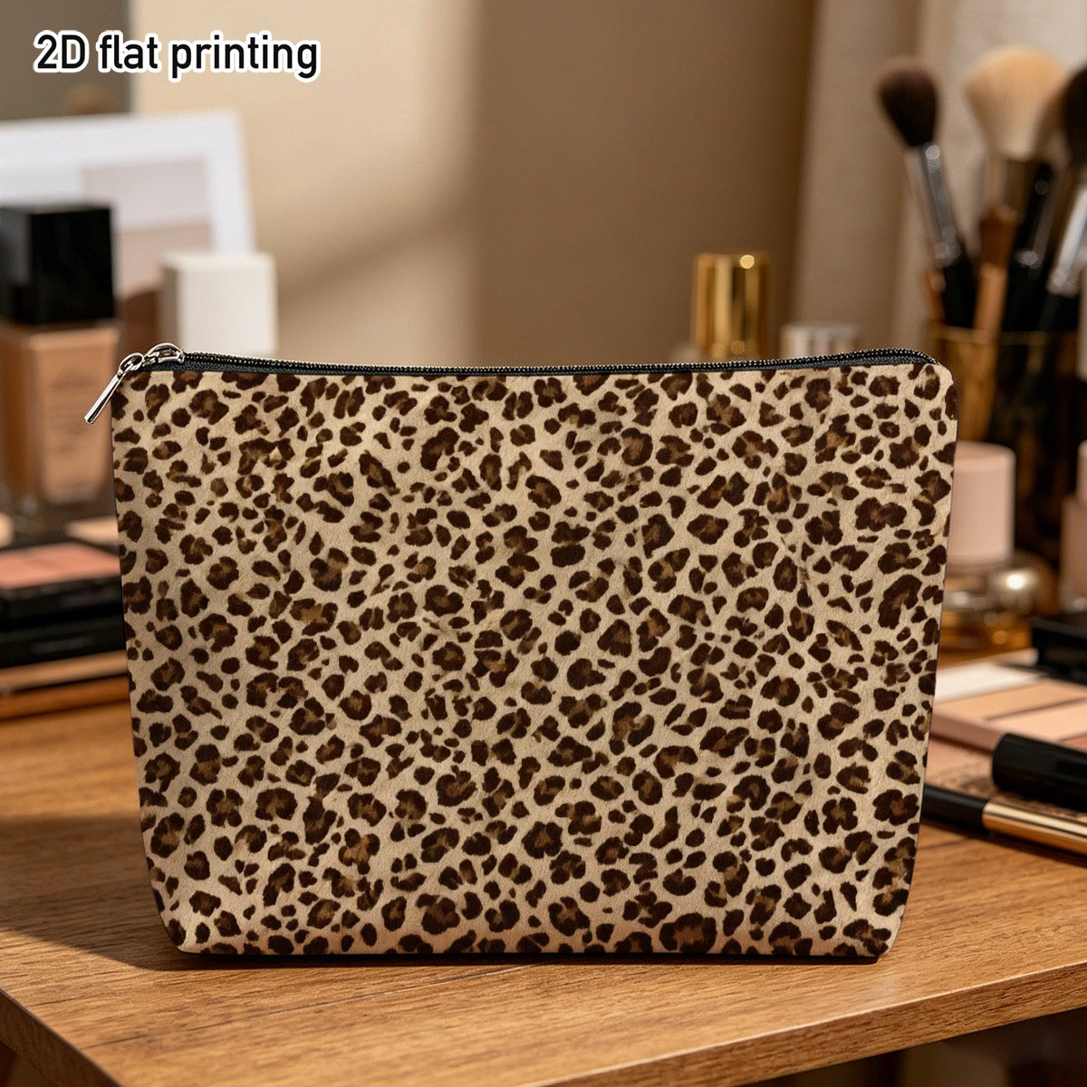 TEMU Trousse de Cosmétique 2D plate 1pc à motif léopard tendance, design élégant à motif animalier, pour le rangement de la beauté, de voyage, , pour