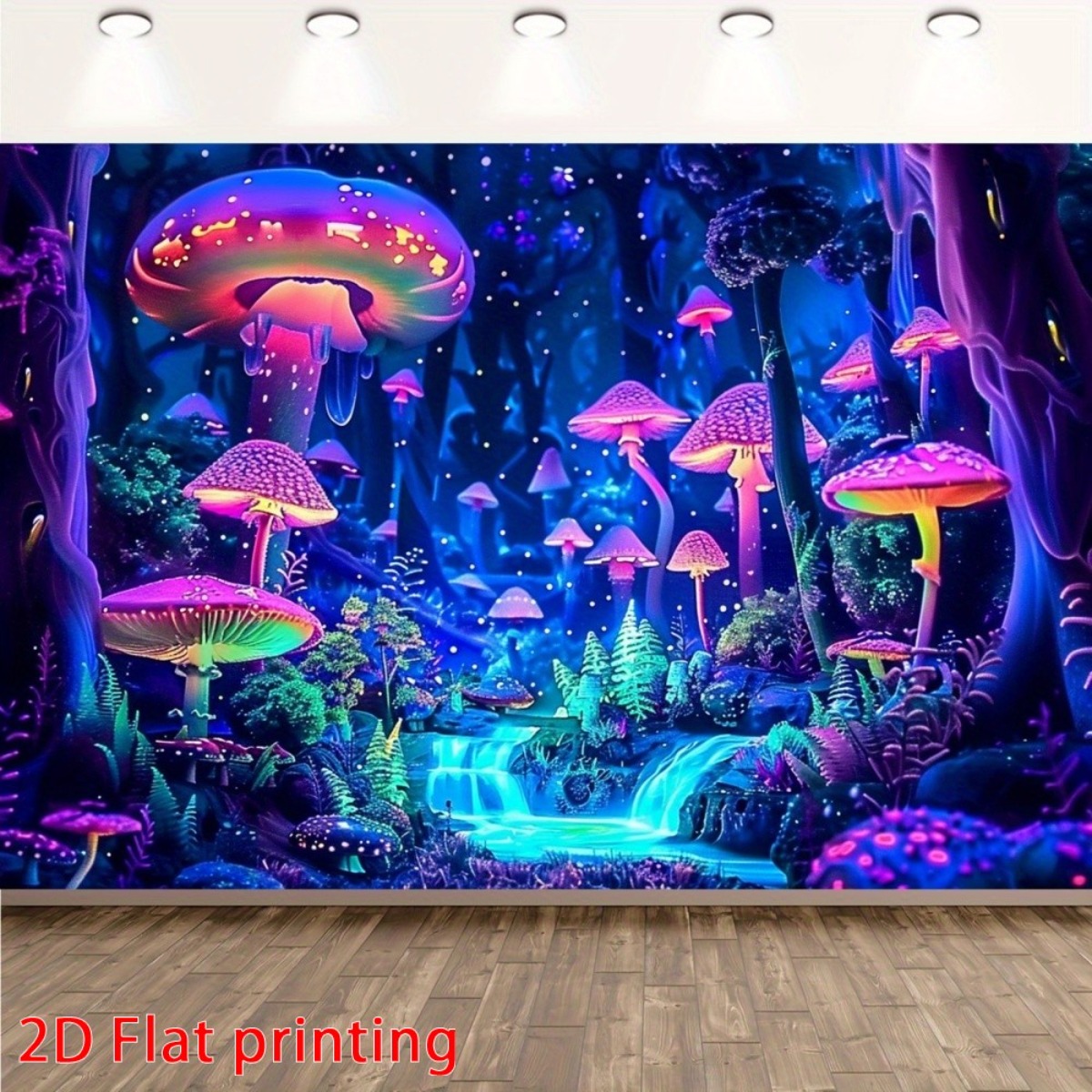 TEMU 2d Flat, 2d Flat Printed 1pc Mushroom Forest, Wall Hanging For Housewarming, Anniversary, Fit - No Electricity Needed, Colorful Party Banner For