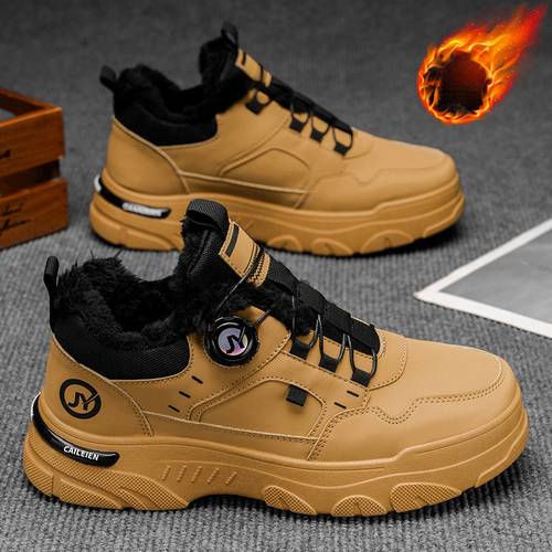 winter fleece mens shoes trendy and versatile board shoes thick and warm ankle boots shoes