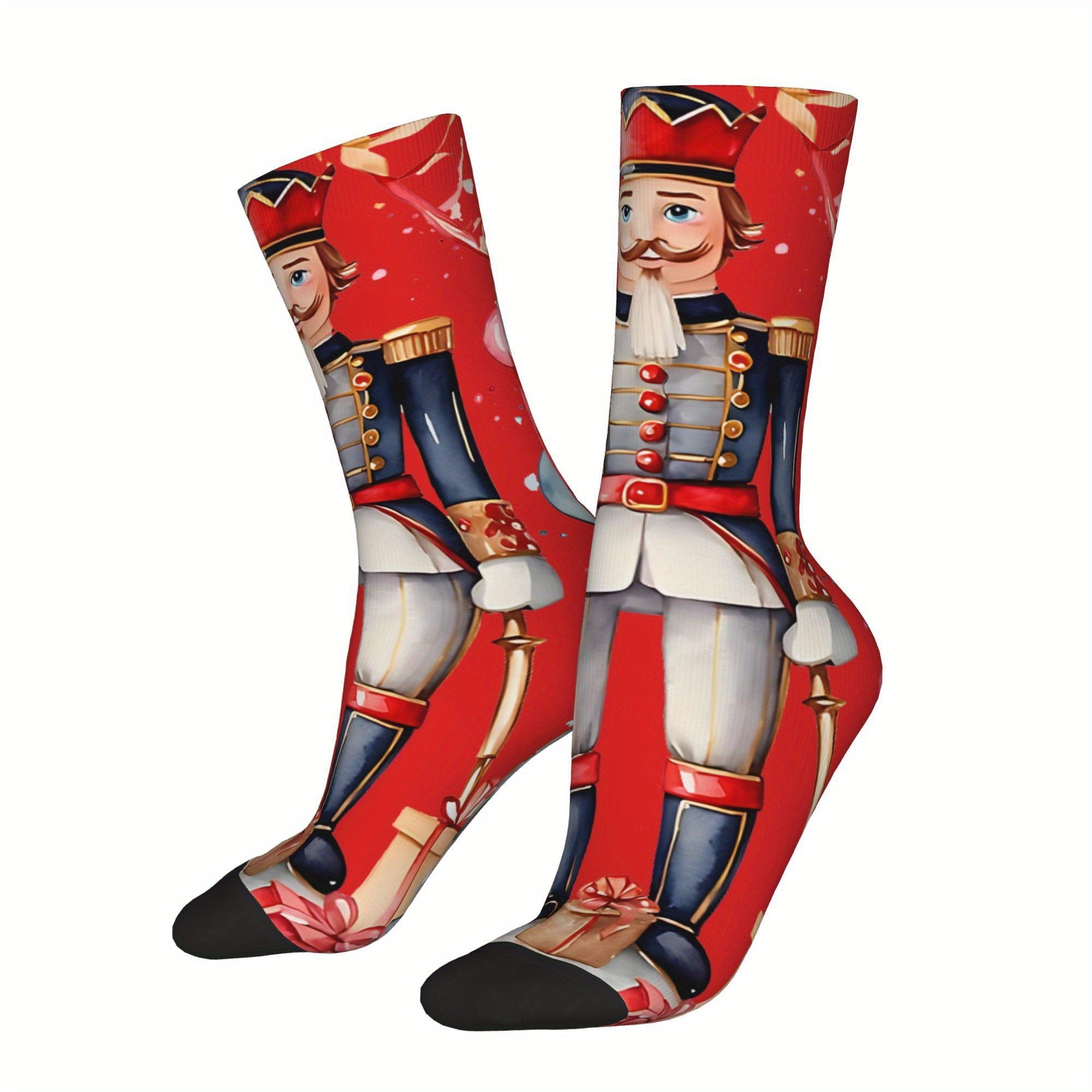 

1 Pair Hip Hop Vintage Christmas Nutcracker Men's Mid Calf Socks Seamless Printed Funny Novelty Crew Sock Gift