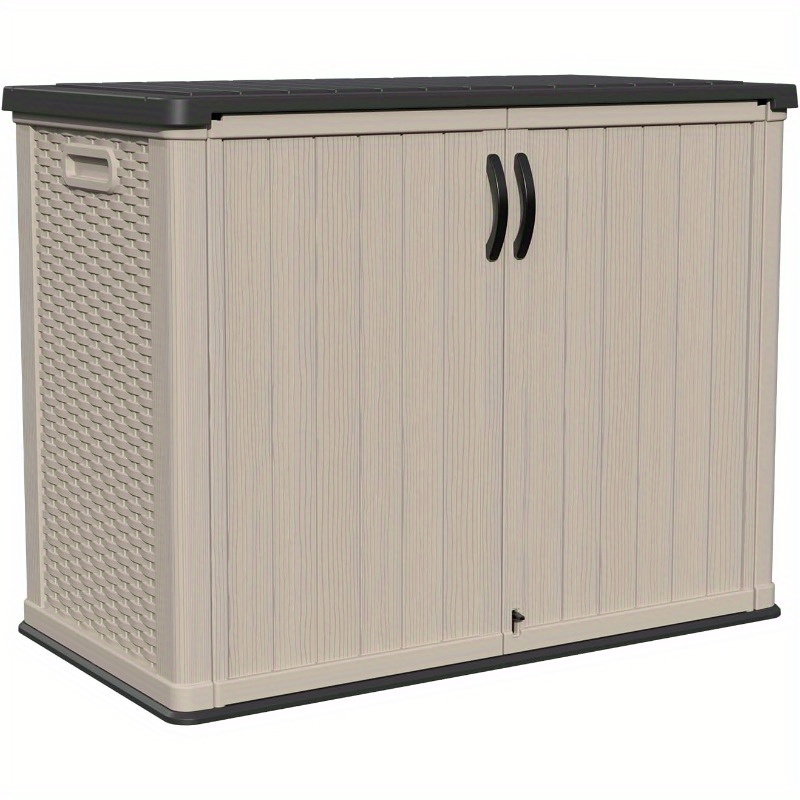 26 Cubic Feet Plastic Outdoor Storage Shed That Is Lockable And Waterproof, Designed for Storing Garden Tools, Garbage Cans, And Pool Supplies, Beige Color, Shelves Not Included