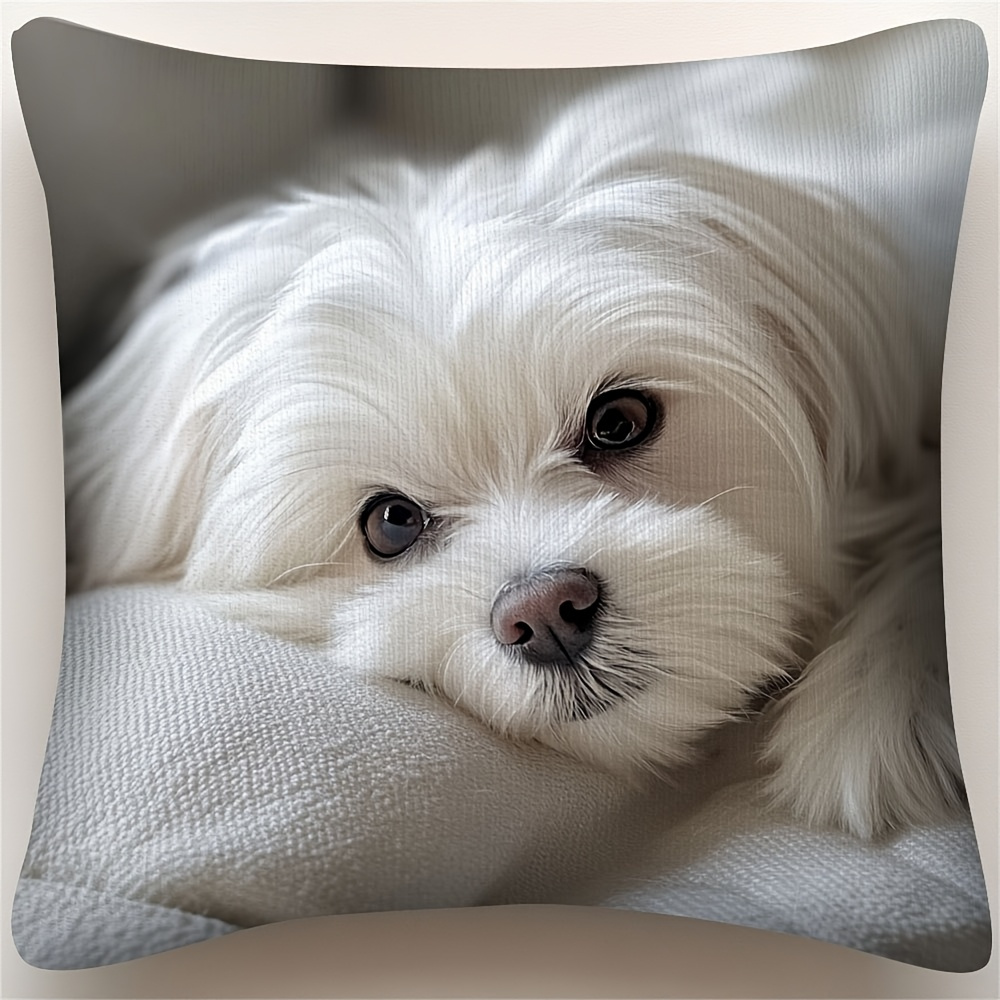 TEMU 1 Housse de coussin de canapé pour chien maltais - Fabriquée en tissu peluche court en polyester doux et confortable, impression simple face,