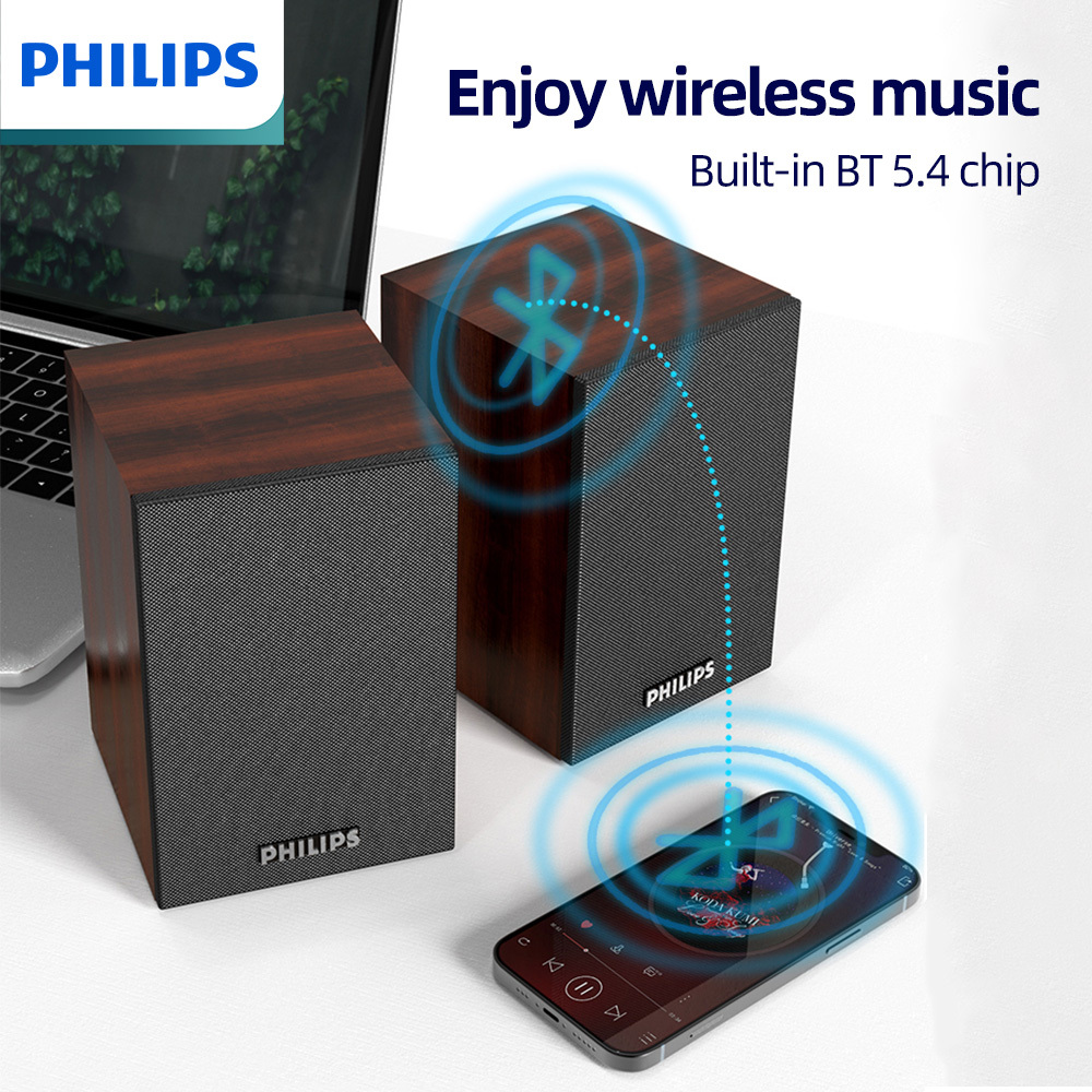 imagen del artículo altavoces inalámbricos originales philips con funcionamiento por cable,   con smartphones/tabletas/pc/portátil, sonido estéreo y  , altavoces de escritorio adecuados para hogar,  , pc, reproducción de audio de tableta