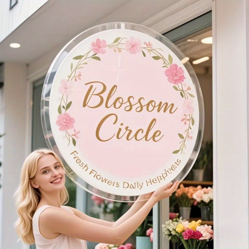 TEMU Customizable Acrylic Commercial Signage - Suitable For Malls, Shops, Cafes, Beauty Salons, Etc., Circular Sign For Displaying Names, , No