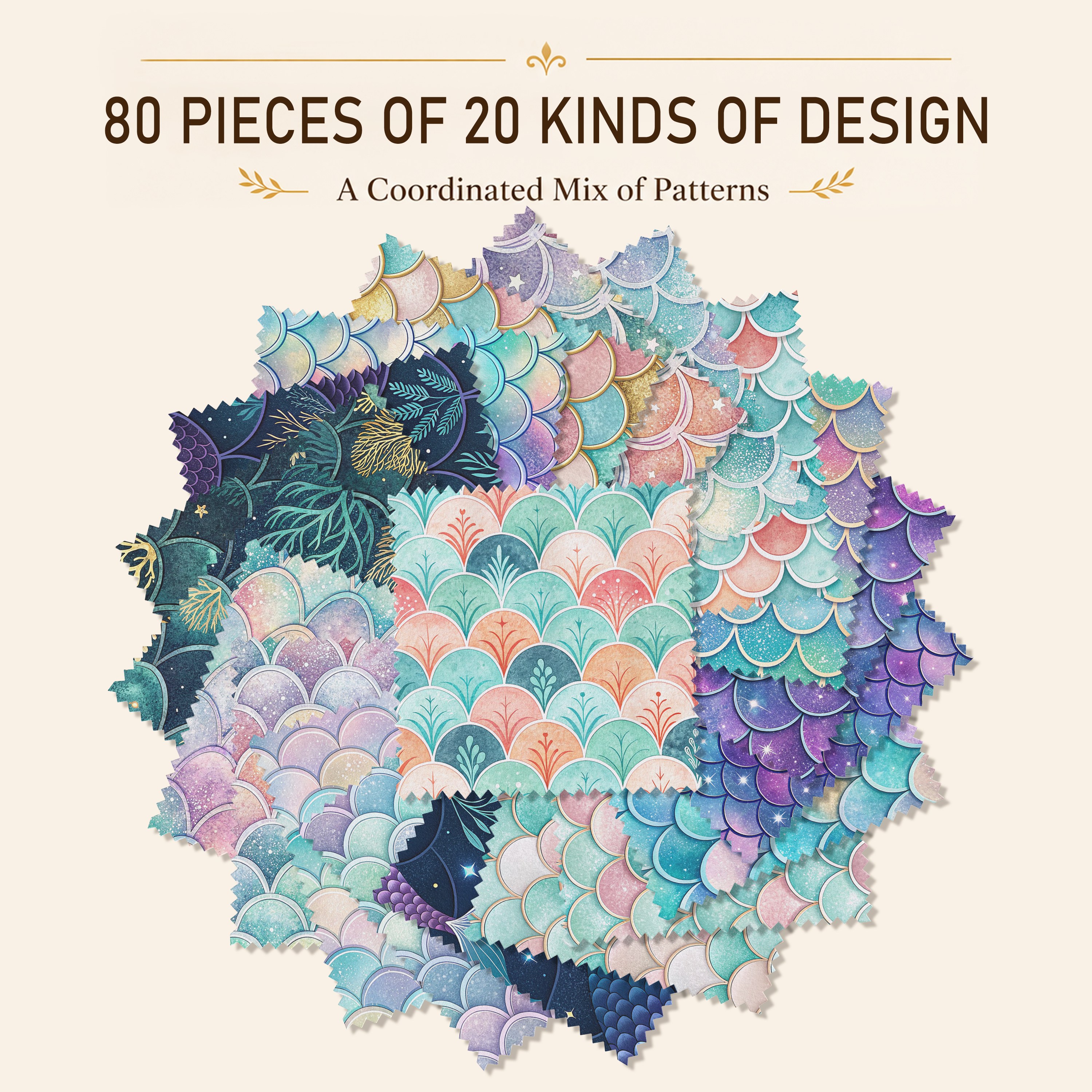 TEMU 80pcs 5"x5" (12.7cmx12.7cm) Ocean-themed Fish Scale – Colorful, Fantasy- Printed Fabric, Pre-cut For Crafting, , Bags, Small Home Goods,