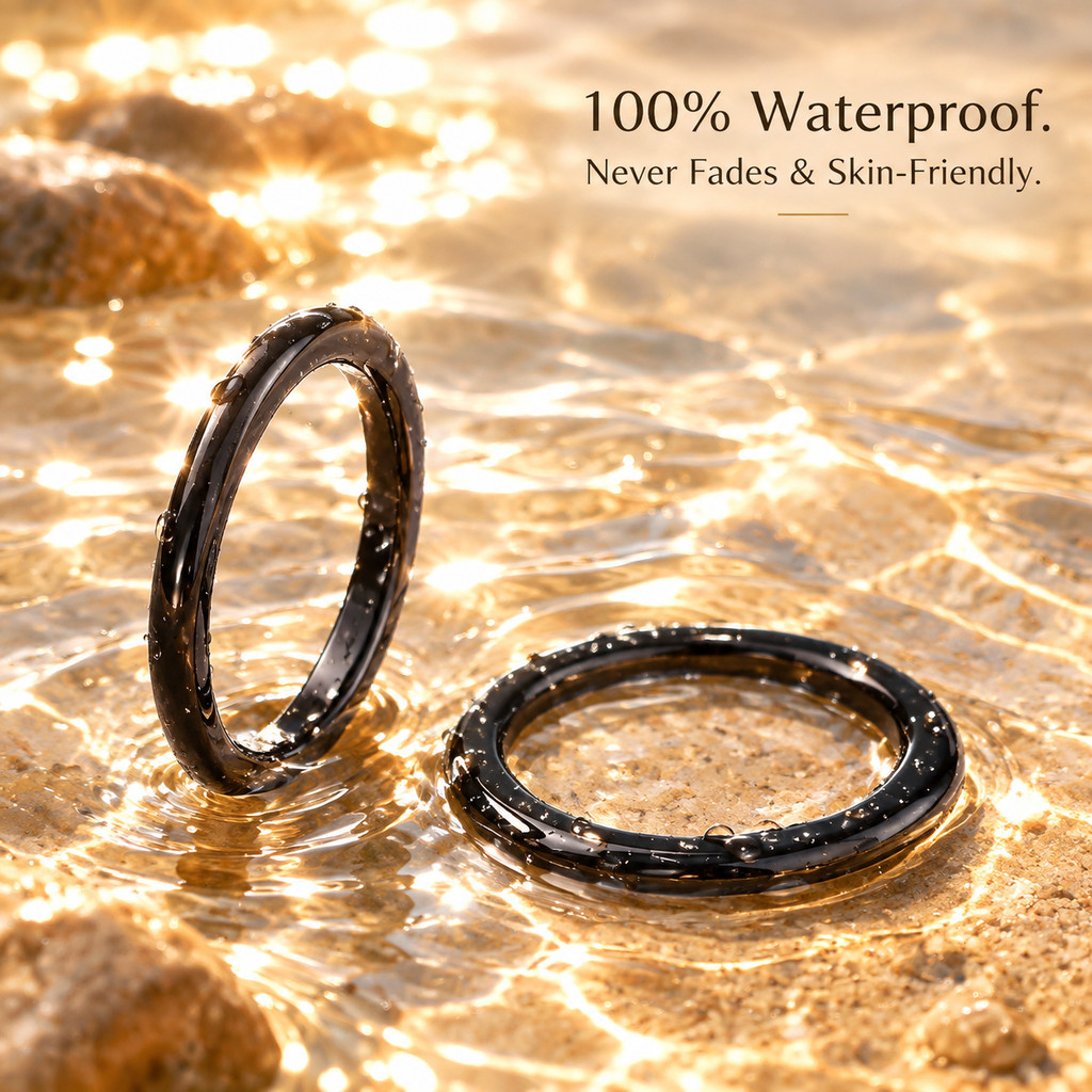 Natural Black Agate Ring for Women, Minimalist Stackable Band