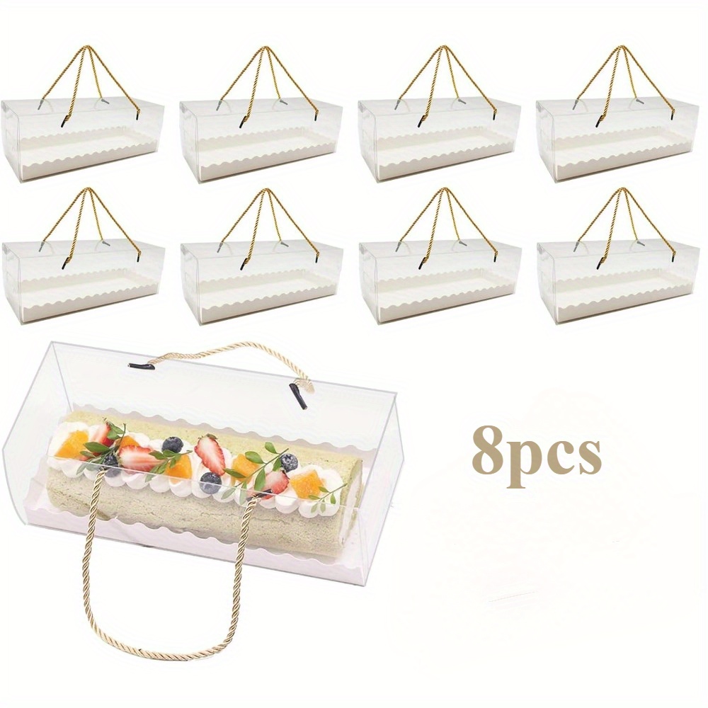 Image of 10.8-inch Clear Roll Cake Boxes With Handles & Cake Boards, Homemade & Bakery Transparent Plastic Gift Boxes, Easy Carrying Storage Containers For Cakes, Christmas (8pcs Set)