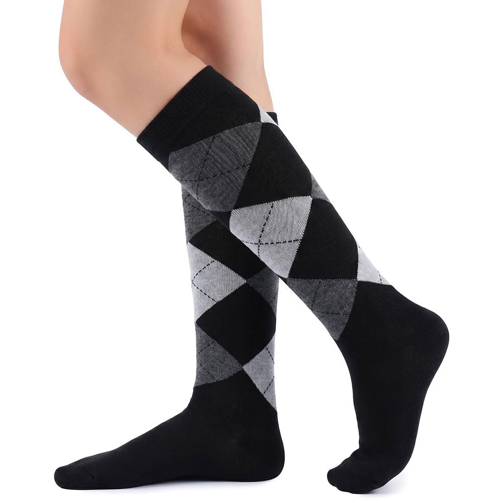 TEMU 1 Pair Unisex College Style Geometric Pattern Contrasting Calf Compression Socks For Running, Cycling/standing For Long Periods, Calf Support