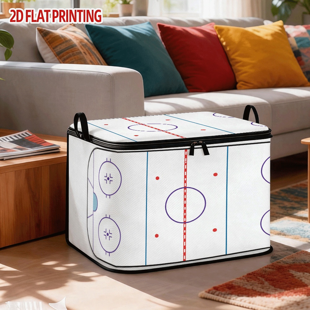 TEMU Ice Hockey Rink Floor -top Zipper Laundry Basket, 1pc, Durable Storage Bin, Suitable For Home, Room, Dorm Organization, Portable Handle, 2d Flat