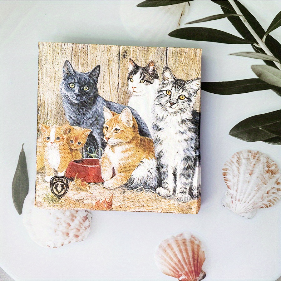 

20pcs Cat Print Disposable Napkins, 2-ply, 9.84" Square - Weddings, Birthday Parties, Restaurants & Coffee Shops - Decoupage Paper With Diverse Cat Colors