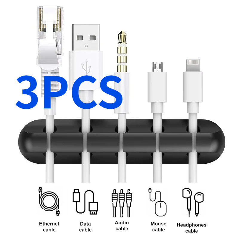 Collection Of 3 Self-sticking Silicone Organizers Designed For Power Cords, Mouse Wires, Headphone Storage, Mobile Charging Cables, Desktop Management Clips, And Silicone Cable Organizers For Desks