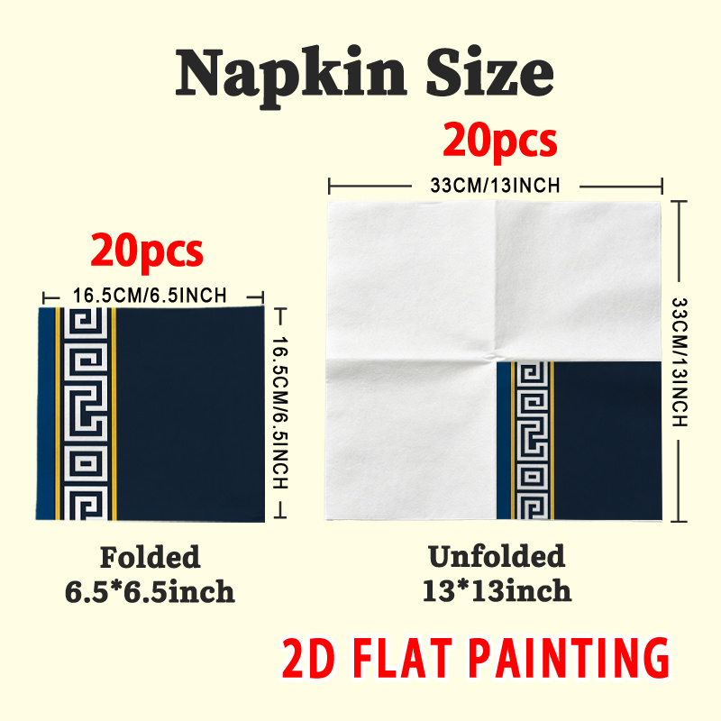 TEMU 20pcs Greek Key & Botanical Leaf Pattern Napkins - Elegant Suitable For Party, For Decor, For Western Restaurants, For Cocktail Napkins, Use,