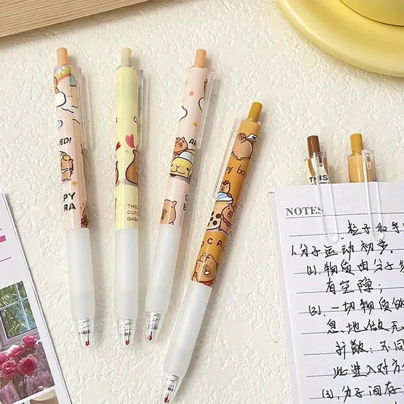 6pcs capybala retractable cute cartoon capybara pens 0. 5mm black ink gel ink aesthetic supplies for girls boys women men, cute gel pens, fancy pen, needle tip pens, cute pens bulk, school pens, ink gel pens, notetaking pens, writing tools, design, fun stationery, comfortable grip, durable pen, fine tip pen, retractable pen, stationery lovers, gift for friends Product details 4