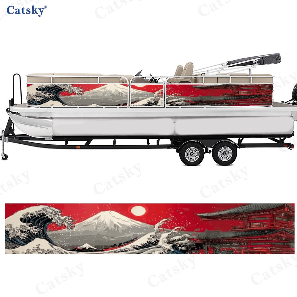 Ukiyo E Red Wave PVC Decal for Fishing Boats