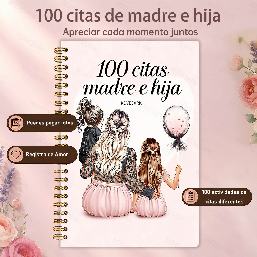 TEMU KOVESXRK | 1 Libro Planificador de Citas -Hija 100 | Cubierta Ilustrada en Rosa | Cuaderno de Metálico | 100 Sugerencias de Actividades + Pared