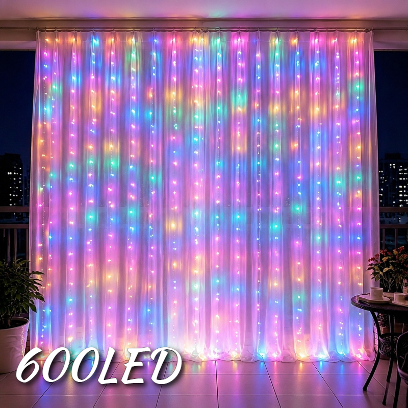 TEMU 600-led Hanging Fairy Curtain String Lights / 8 Lighting Modes / 6.0×3.0 Meters, Suitable For Indoor/outdoor Window Decoration, Usb Powered,