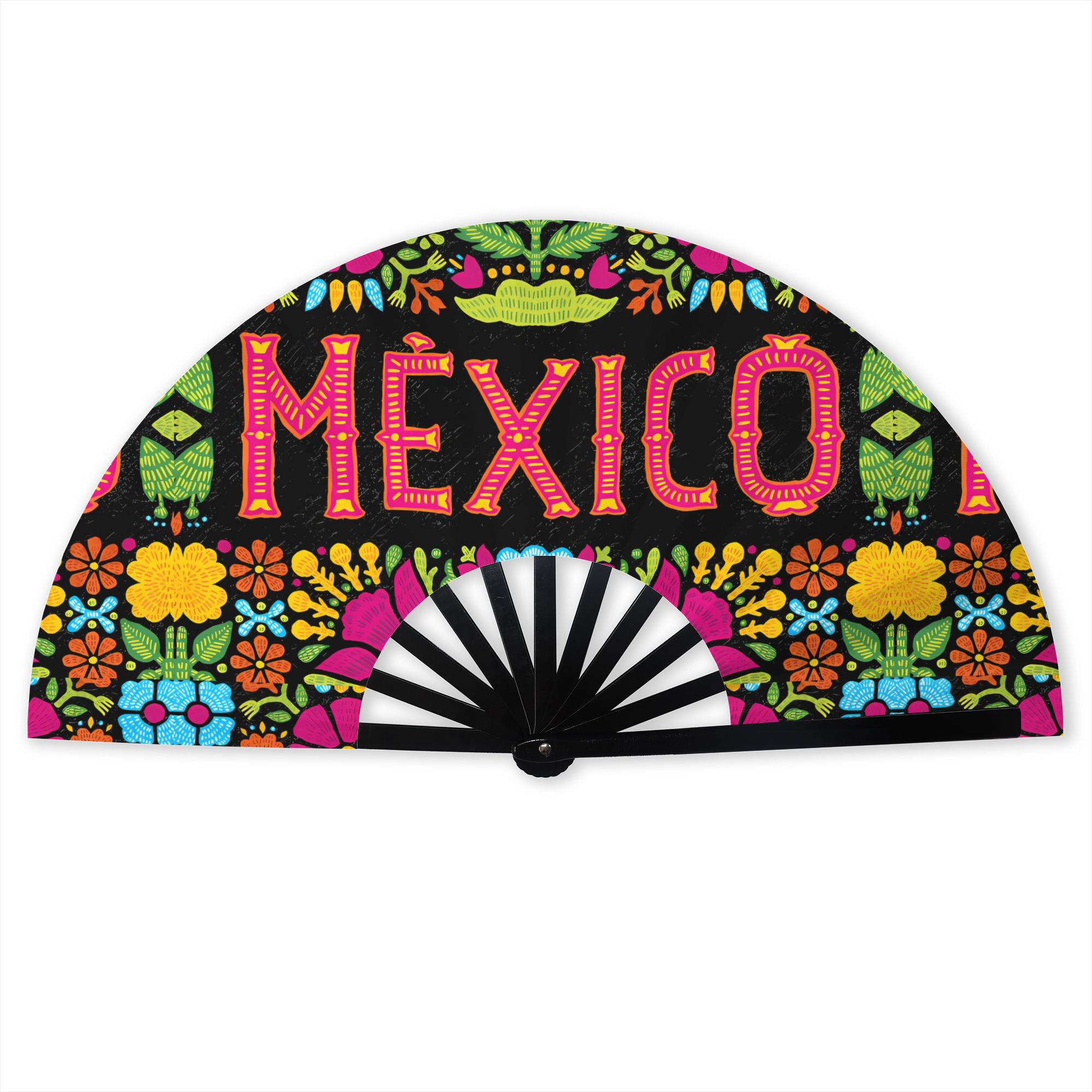 TEMU Opvouwbare waaier met 2D-printontwerp Mexico-print, zomerschouderwaaier, perfect voor feesten, muziekfestivals en verjaardagscadeaus