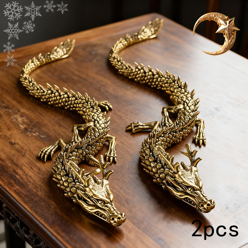E-shop 2 Stück Reines Messing Fulong Drachen Tischdekoration – Traditioneller Chinesischer Neujahr & Hochzeits-Schmuck, Geeignet für Zuhause, Büro,