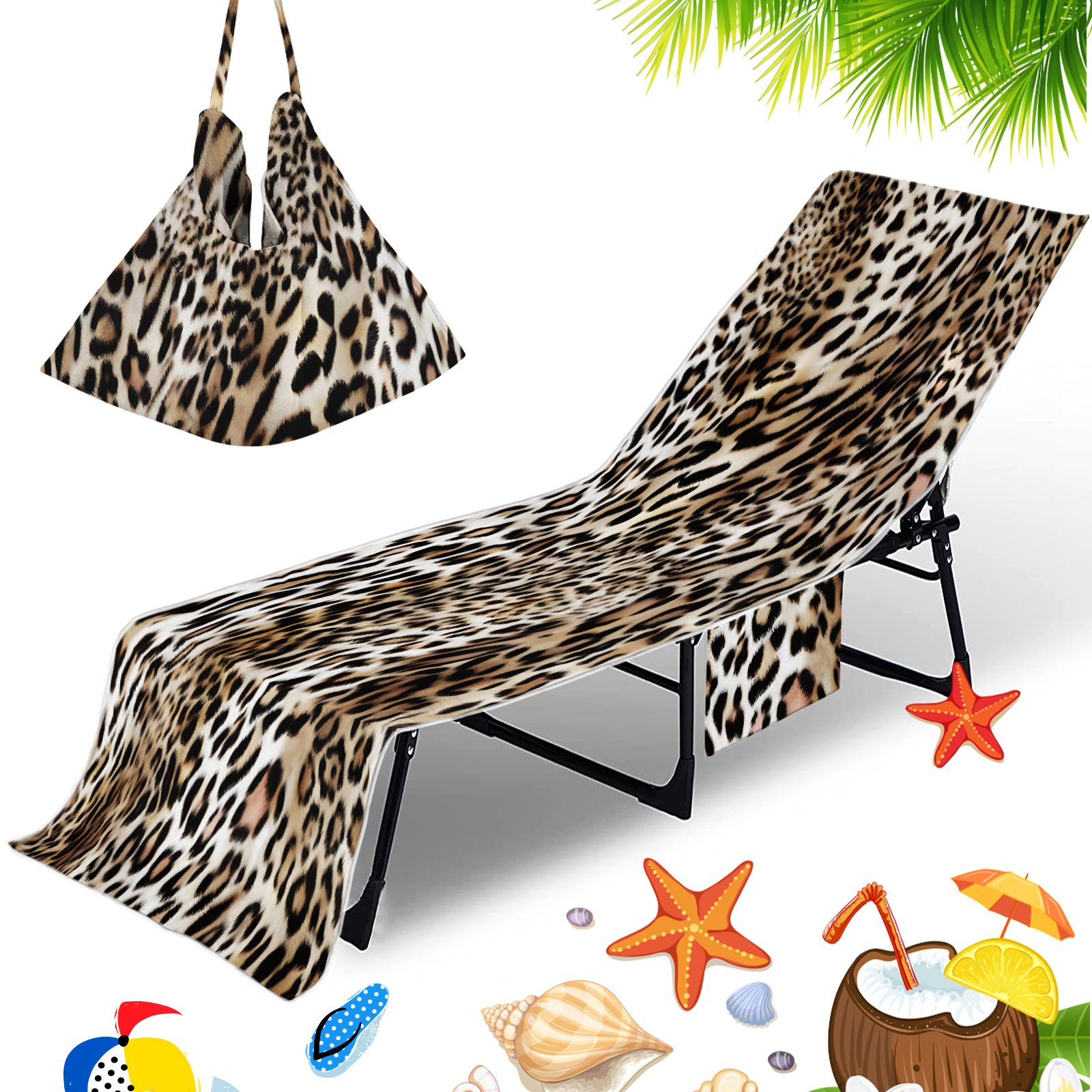 TEMU 1 Leopard Cover For A Beach Chair Featuring A Pocket, Made From Microfiber, Ideal For Lounging And Sunbathing During Vacations. Essential Beach