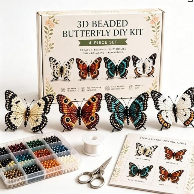 TEMU Bead Set- Diy Handmade Beading Materials, A Set Of 4 Different , Includes English Instructions And Material Kit. Suitable For Use As Keychains,