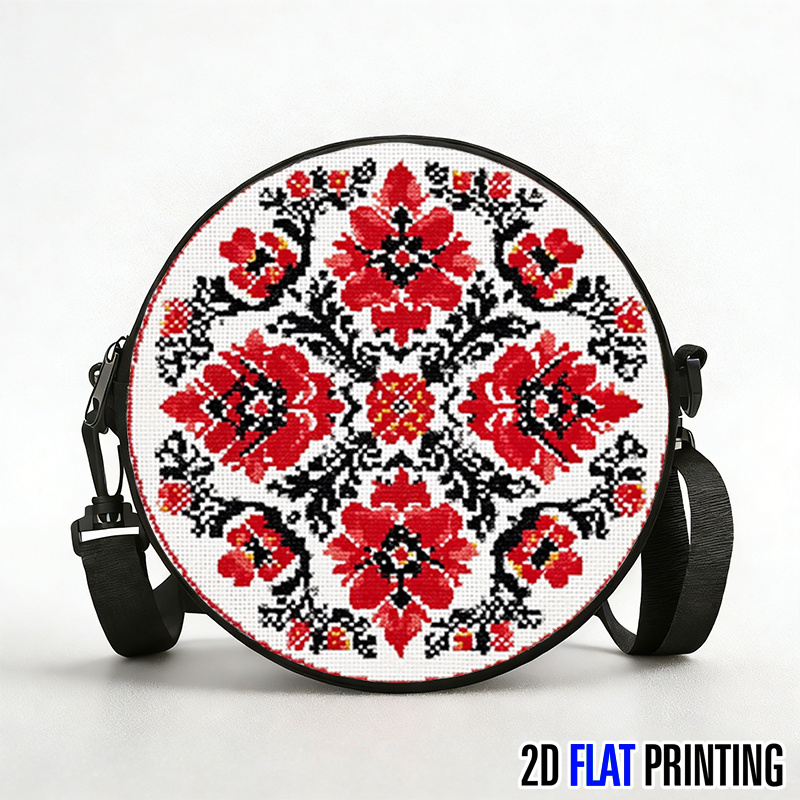 TEMU 1pc Crossbody Bag Ukrainian Cross Stitch Round Rug - Decor Adjustable Shoulder Strap, Zipper Closure, Lined, Stylish Casual Design, Perfect As A