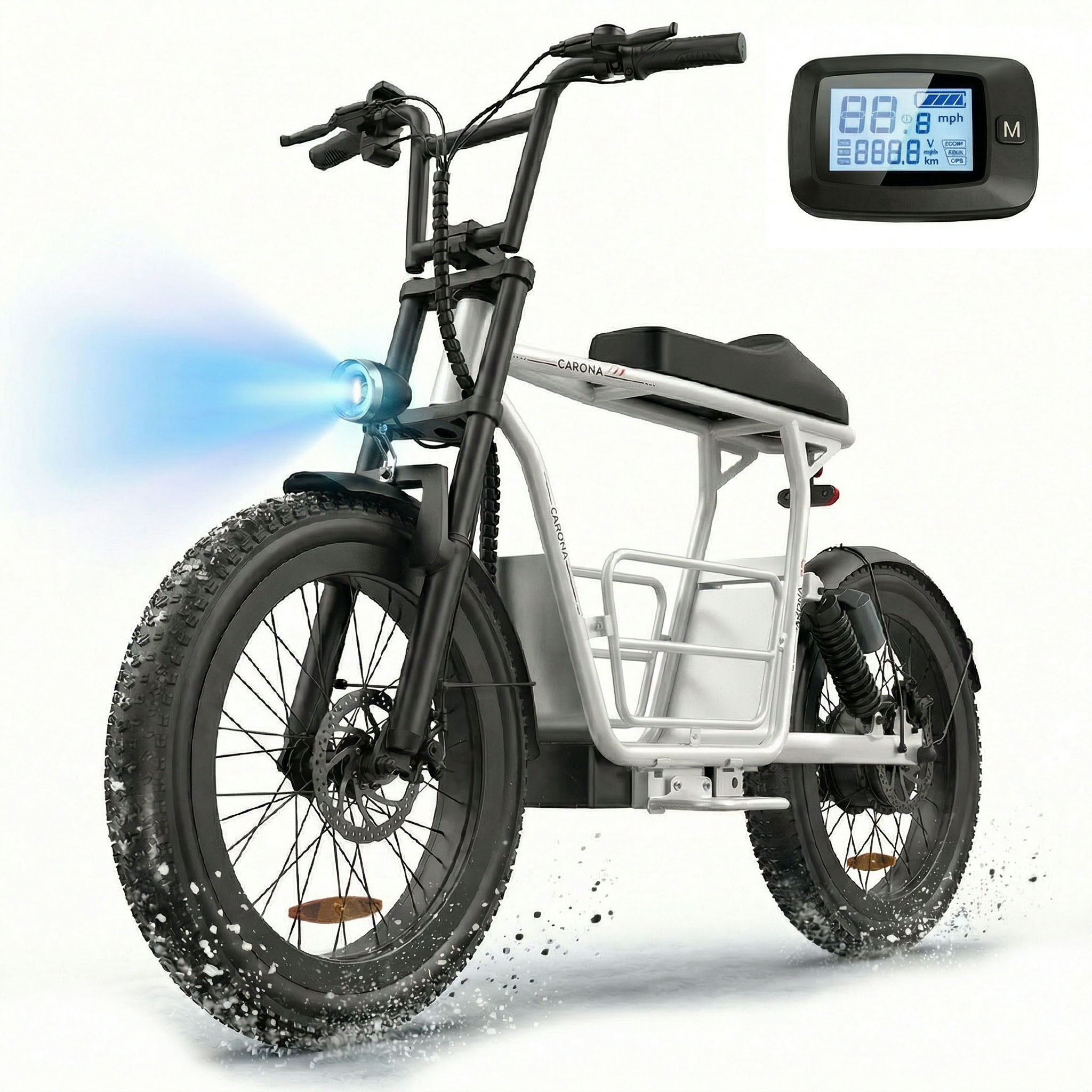 scooter with a seat, 500w motor, 20-inch   tires, a   of 20 miles per hour, a range of  , a 48 .4ah high-capacity battery, a commuting electric scooter   with an lcd display and   brakes Product details 1