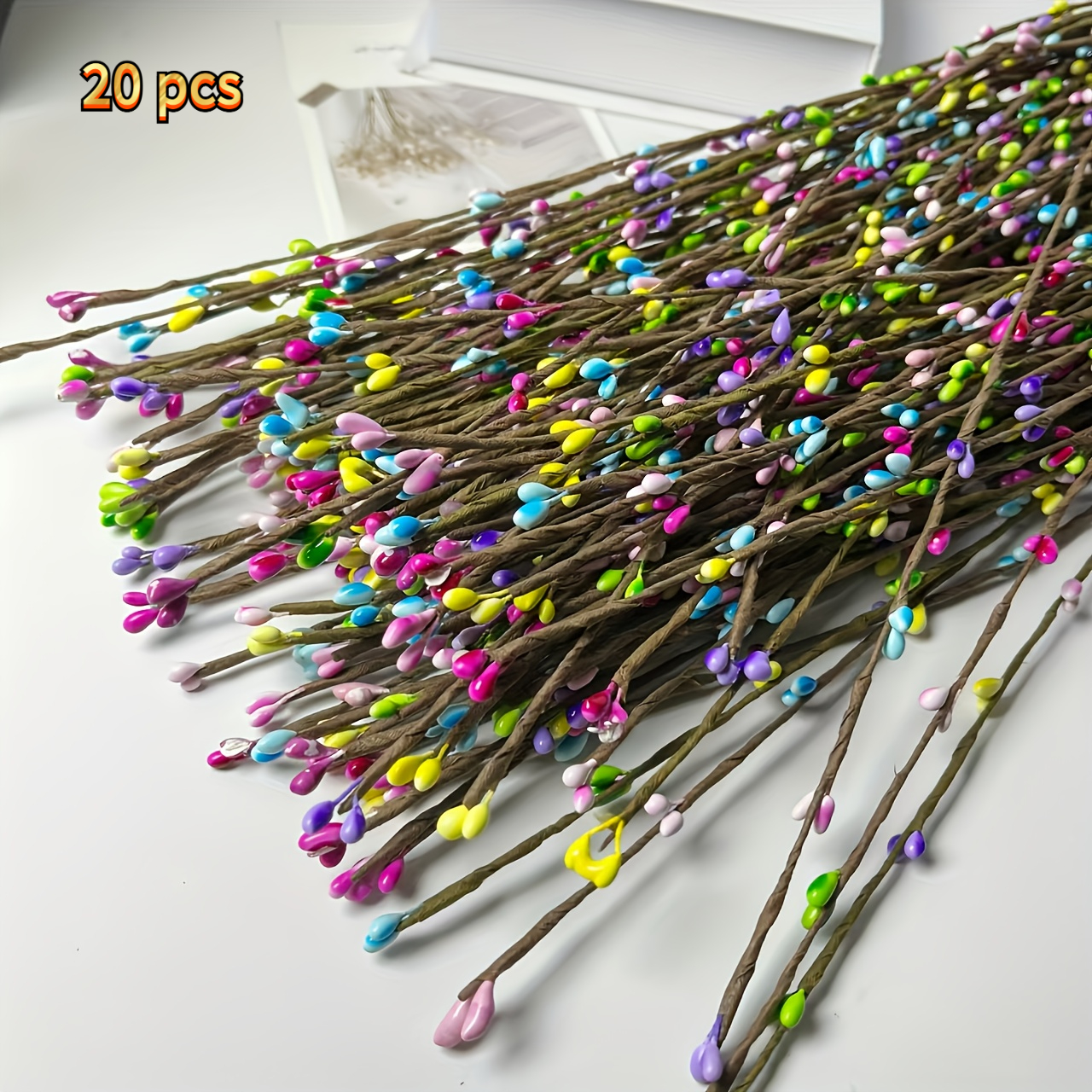 TEMU 20pcs Artificial Berry Branches And Plastic Flowers | Suitable For Easter, Spring, Valentine's Day, 's Day Wreaths, Bunny Ear Decorations, Egg