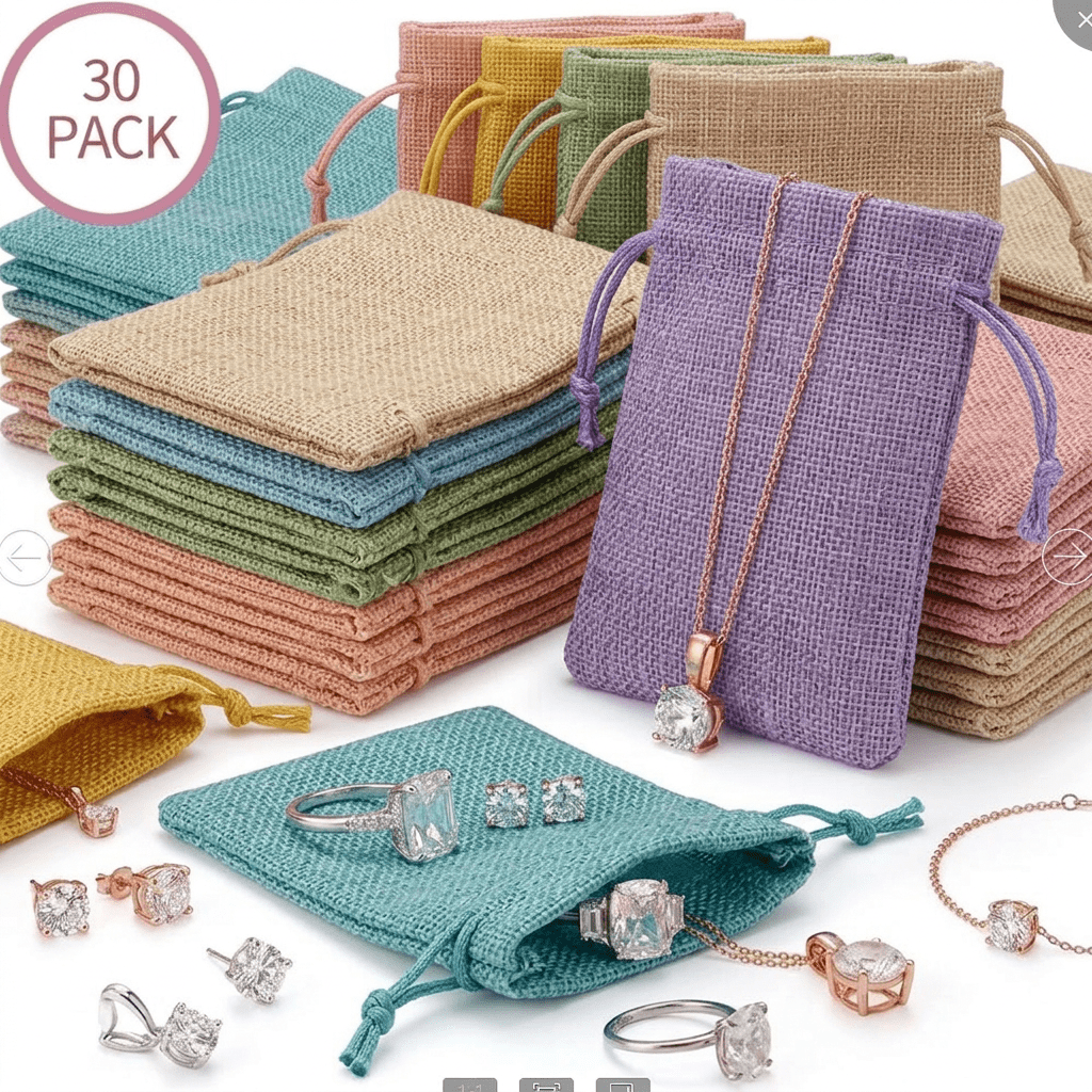 TEMU Gift For Her/him 30pcs Assorted Burlap Drawstring Gift Bags For Jewelry Packaging, Sturdy Linen Pouches With Secure Double Drawstring Design,