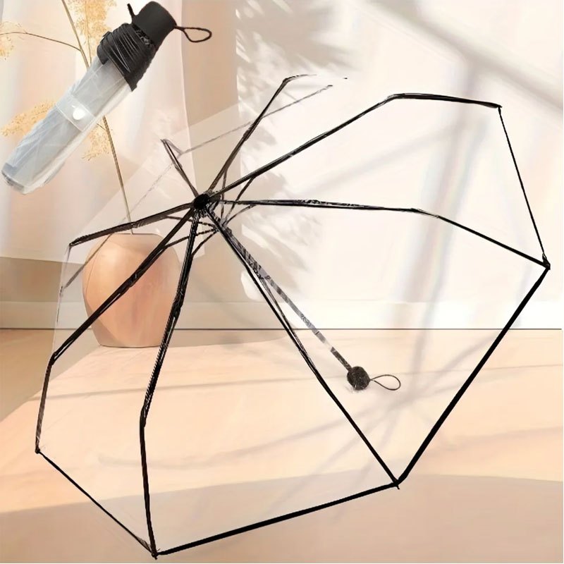 

1pc Ultra-compact 8-rib Folding Umbrella With Sun Protection - Lightweight, Portable Design With Storage Bag, Ideal For Daily & Travel, Casual Black Handle,