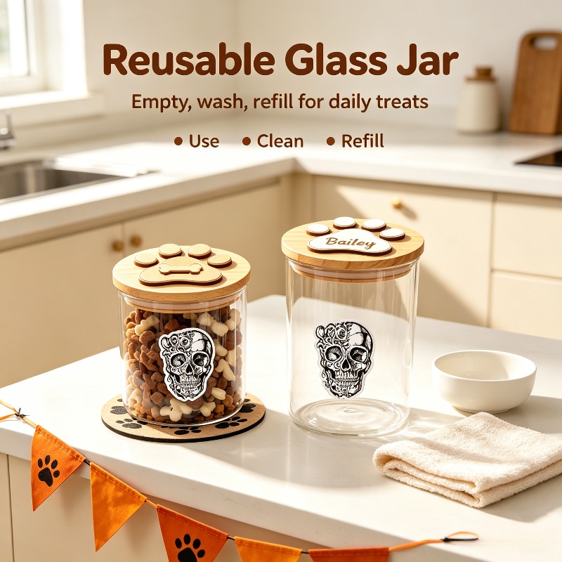 Personalized Gothic Vintage Glass Jar with Wood Lid