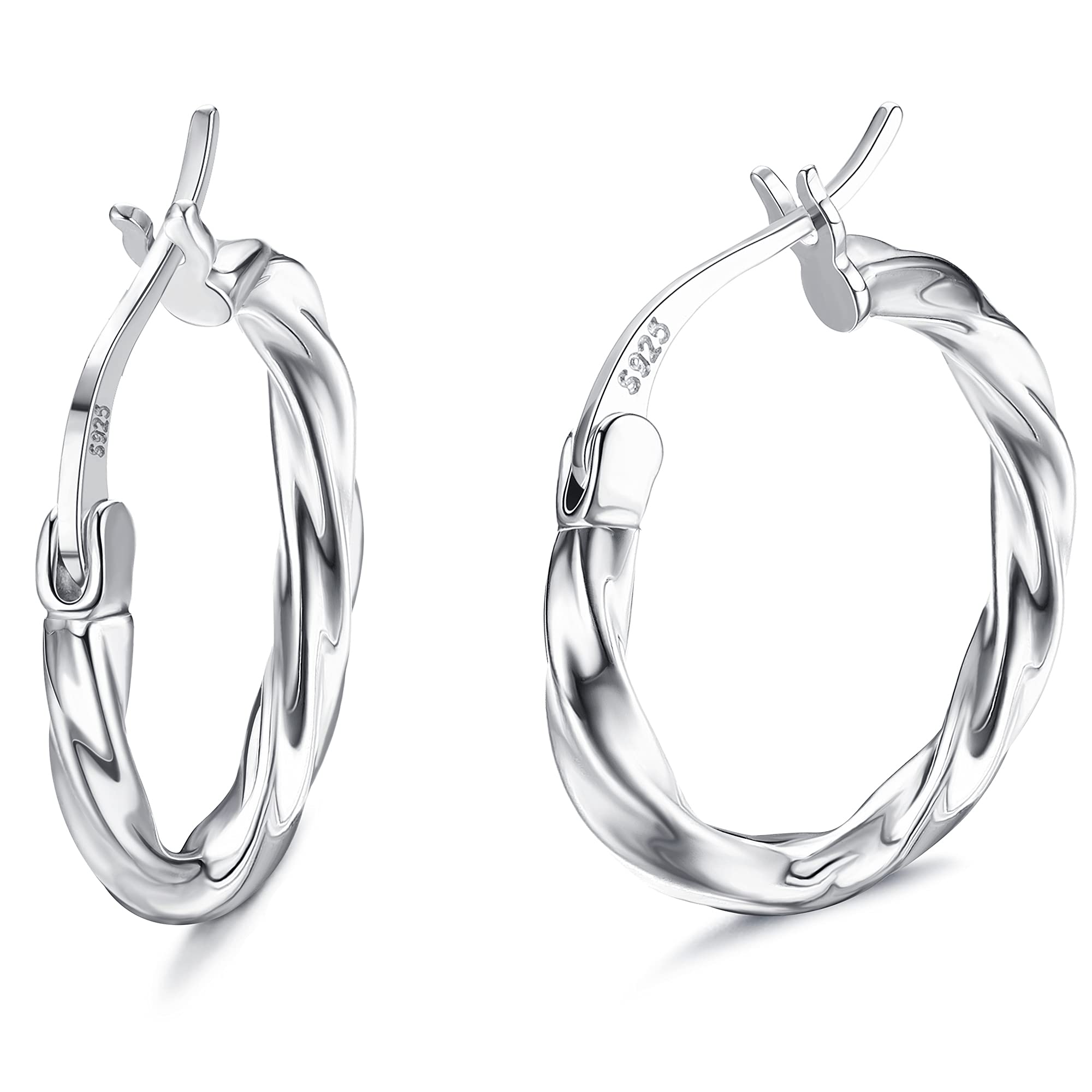 925 Sterling Silver Hoop Earrings For Women Twisted Hoop Earrings Hypoallergenic Lightweight Click-top Big Hoop Earrings 13/15/20/25/30/40/50/60mm