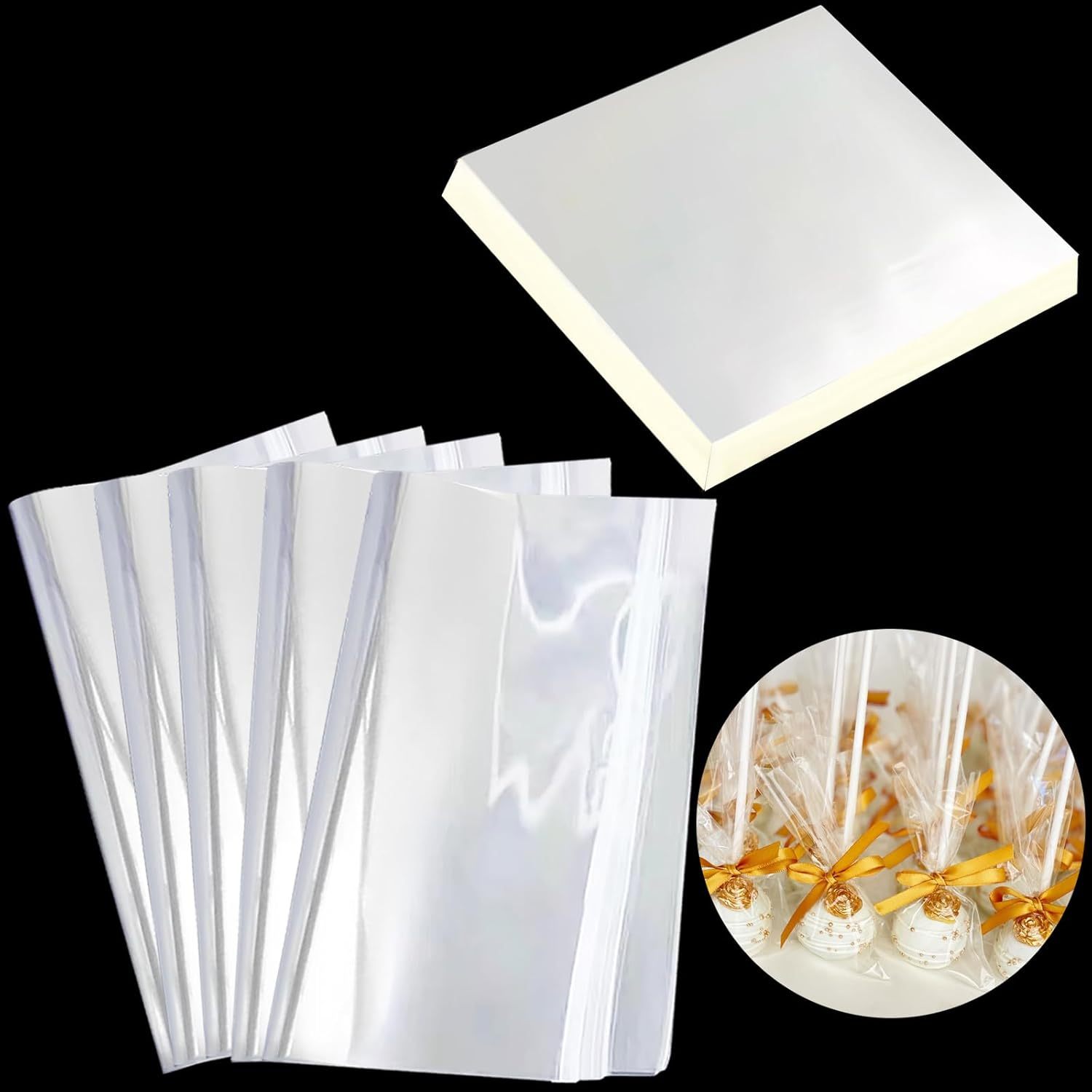 

200pcs Cellophane Wraps, 9x8.7 Inches - Candy, Snacks, & Diy Crafts, Glass Paper, Finger Nail Cones, Transparent Gift Packaging