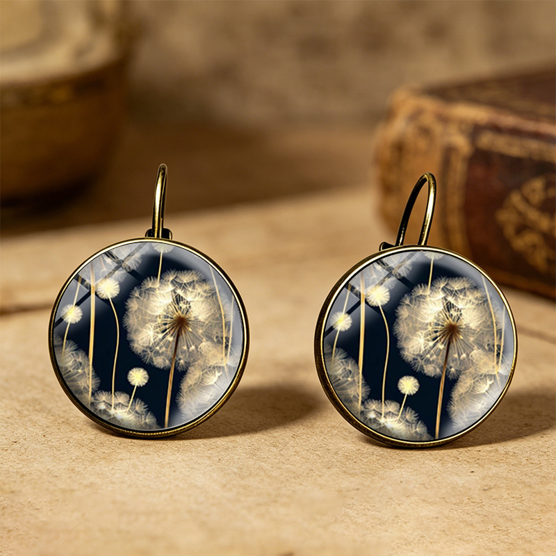 TEMU 1 Paire de Boucles d'Oreilles Rondes sur Fond Noir en Verre Bijoux de Mode Cadeaux Amis, Pile