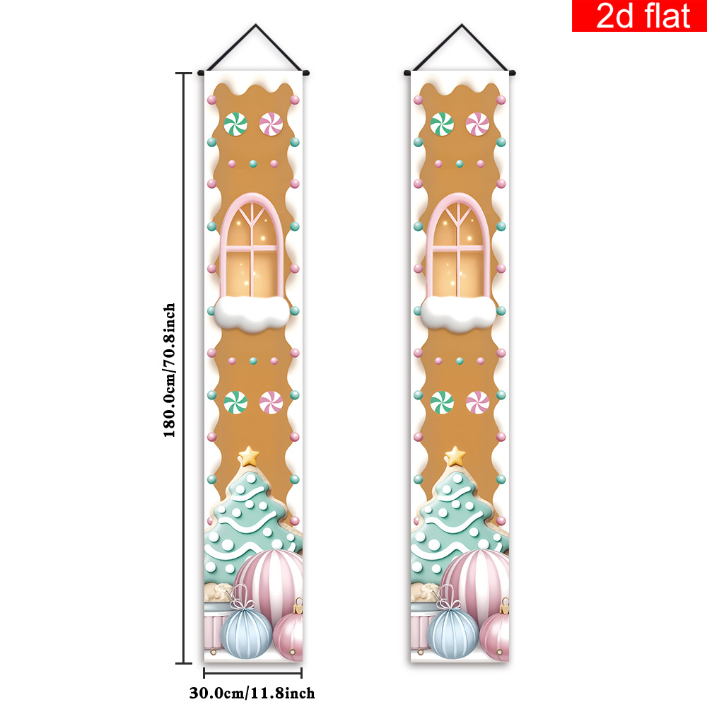 TEMU 2d Flat, 2d Flat - 2d Flat, 2d Flat - 2d Flat Banner, 2pcs, Christmas And New Year Couplet Porch Banner, Polyester, Candy Gingerbread House
