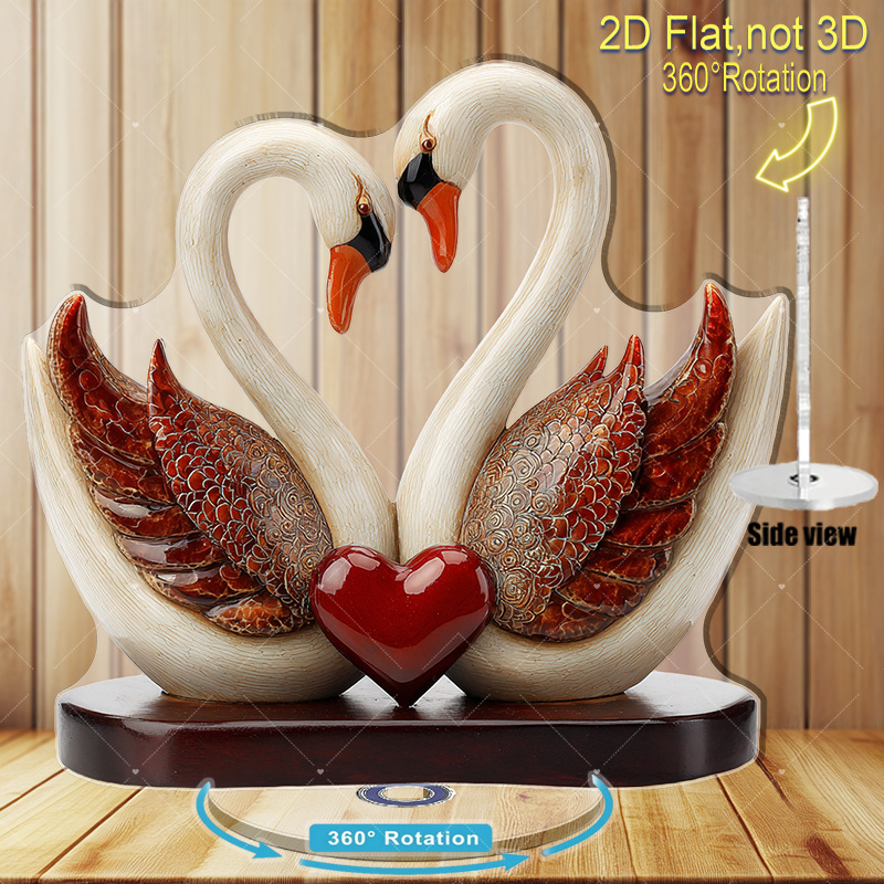 TEMU 2d Flat, 1pc Rotating Swan Figurine - Heart-shaped Base With Spinning Swan, Suitable For Decor, Plastic/ceramic Ornament For Indoor/outdoor,