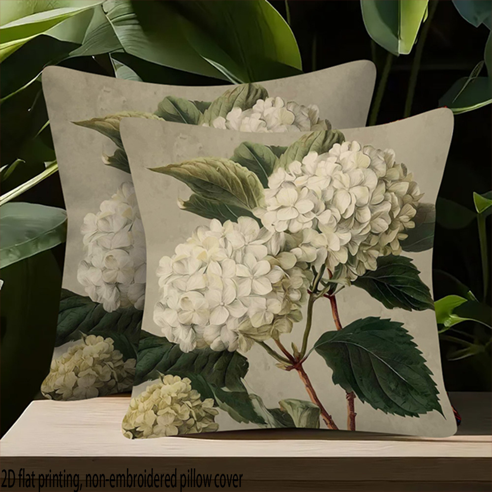 TEMU 2pcs Suitable For Decorative Cushion Covers With White Hydrangea Print - Contemporary Zipper Closure Pillowcases, Multicolor Suitable For Sofa,