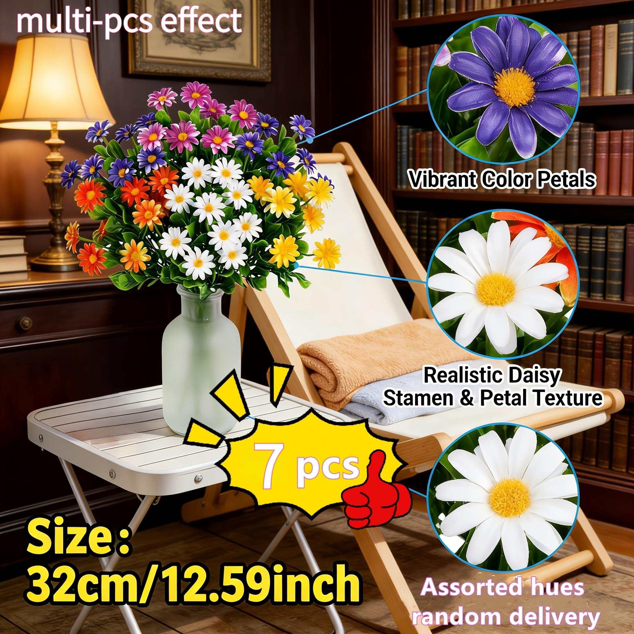 Image of 7pcs Of Outdoor Artificial Flowers, Plastic Daisy Bouquet, Uv-resistant Cluster, Suitable For Home, Hotel, Office, Weddings, Party Gardens, Porch, Cottage Decor, Event Planners, And More, Color