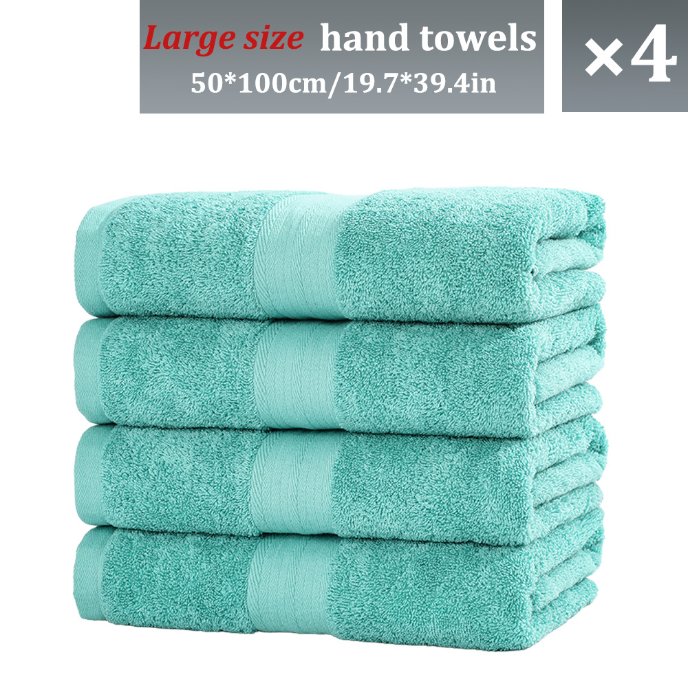 Image of 4pcs Extra Large Hand Towels 50*100cm/19.7*39.4in, 100% Cotton Solid Color Bathromm Towels, 2 Styles Are , In Multiple Colors, Christmas Gift Family Set, Suitable For Bathroom Sauna Hotels Travel.