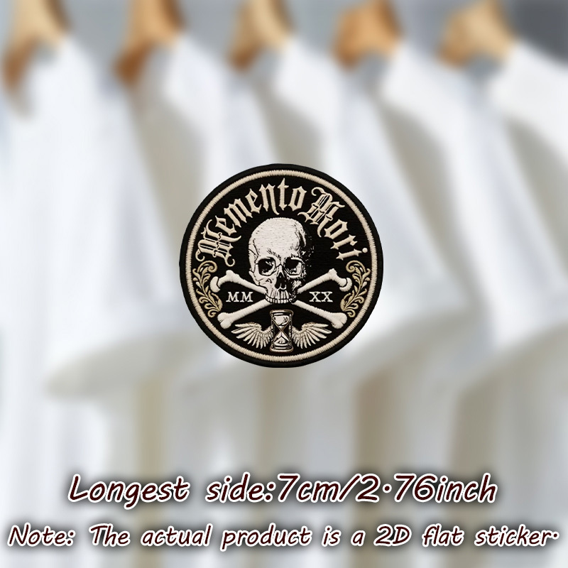 TEMU 4pcs/sheet 2d Flat Black And White Patch Featuring A , Crossed Bones, Hourglass, And " , Heat Transfer Stickers Are Suitable For Flat Fabrics