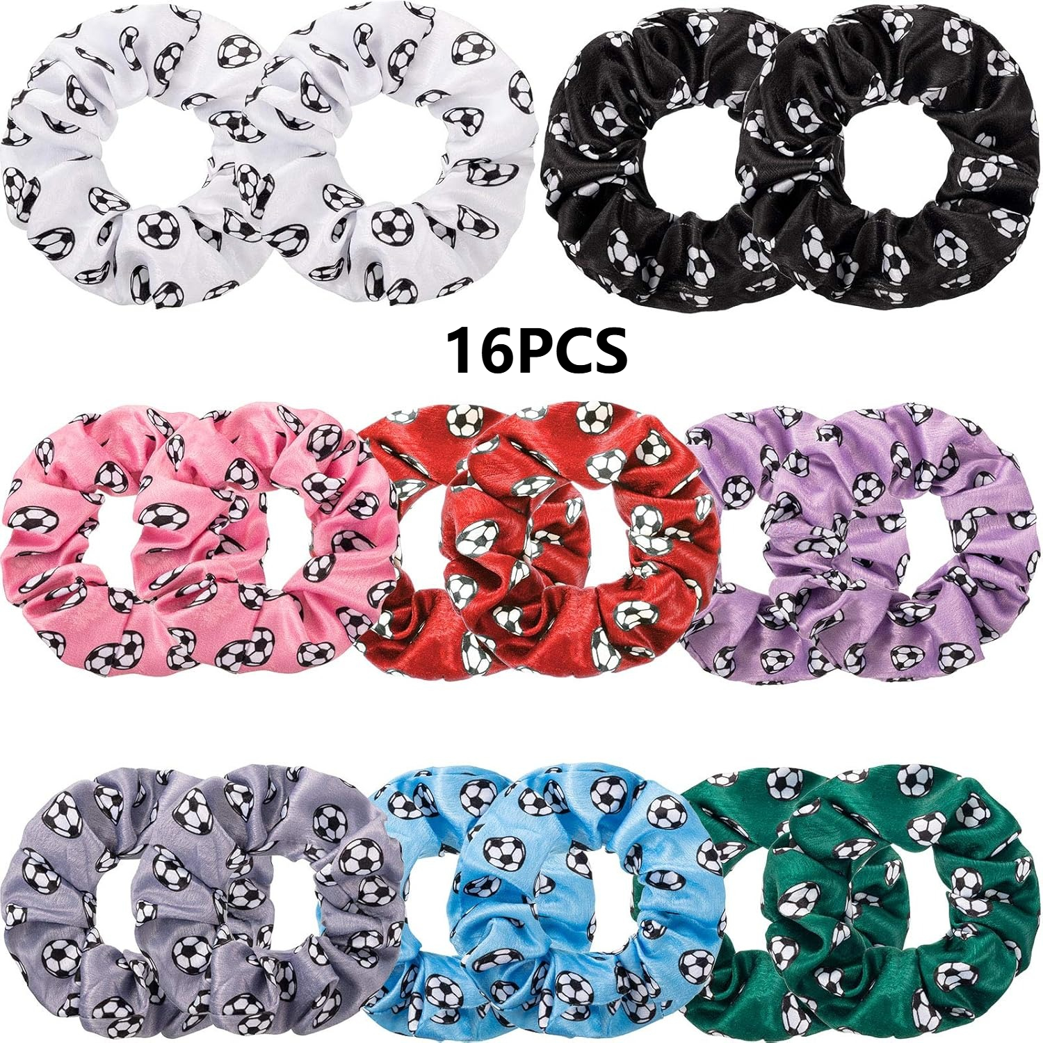 TEMU Set da 16 pezzi di scrunchies da calcio, elastici per capelli a tema calcio, regali, fermacoda colorati, accessori sportivi per calciatrici,