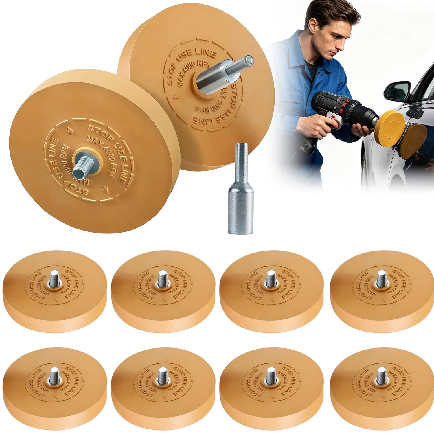 Image of 10pcs 88mm Rubber Eraser Wheel For Adhesive Removal - Heavy Duty Manual Discs For Car Body Wraps, Tapes, Stickers & Residue, Non-electric Construction Tool For Surface Cleaning
