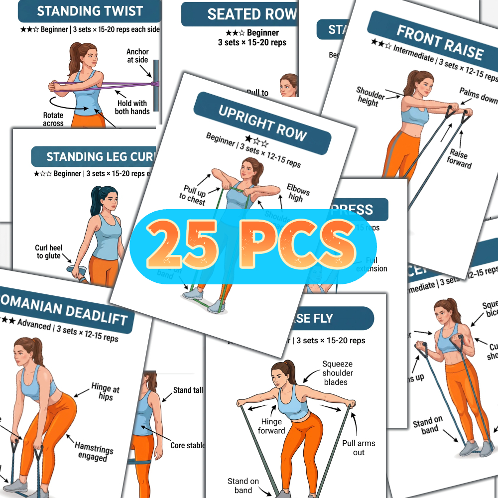 Image of Resistance Band Training Cards - Home Fitness Workout Set For Beginners, Men And Women, For Full- And Shaping, Portable And