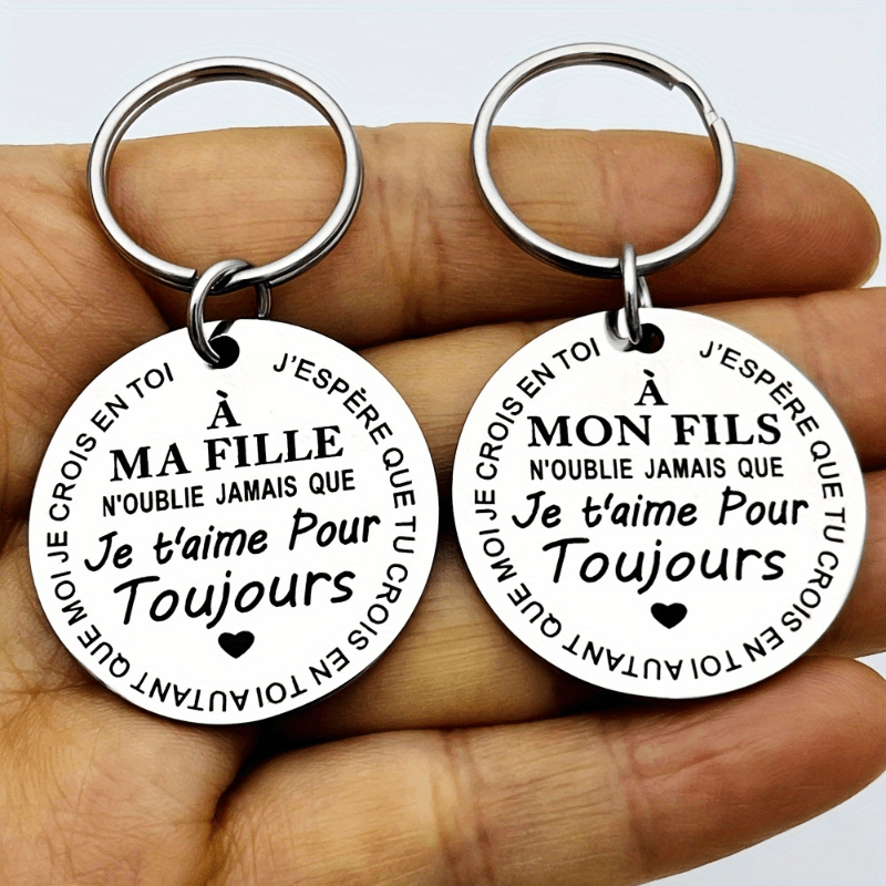 

1pc Stainless Steel Inspirational French Keychain For Son Daughter - From Dad, Motivational Accessory For Men And