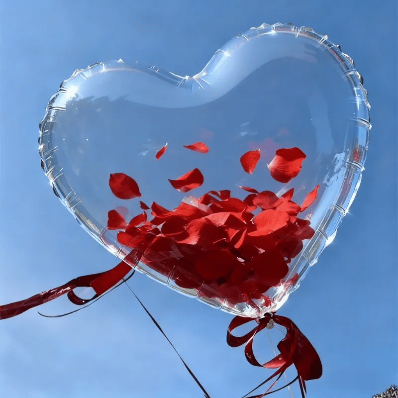 506pcs Transparent Heart-Shaped Pom Pom Petal Combination Set, 500 Petals + 5 Pom Poms + 1 Ribbon. Ideal for Valentine's Day, Weddings, Birthdays, Proposals, Anniversaries, Mother's Day Romantic Decorations, and Special Evening Parties