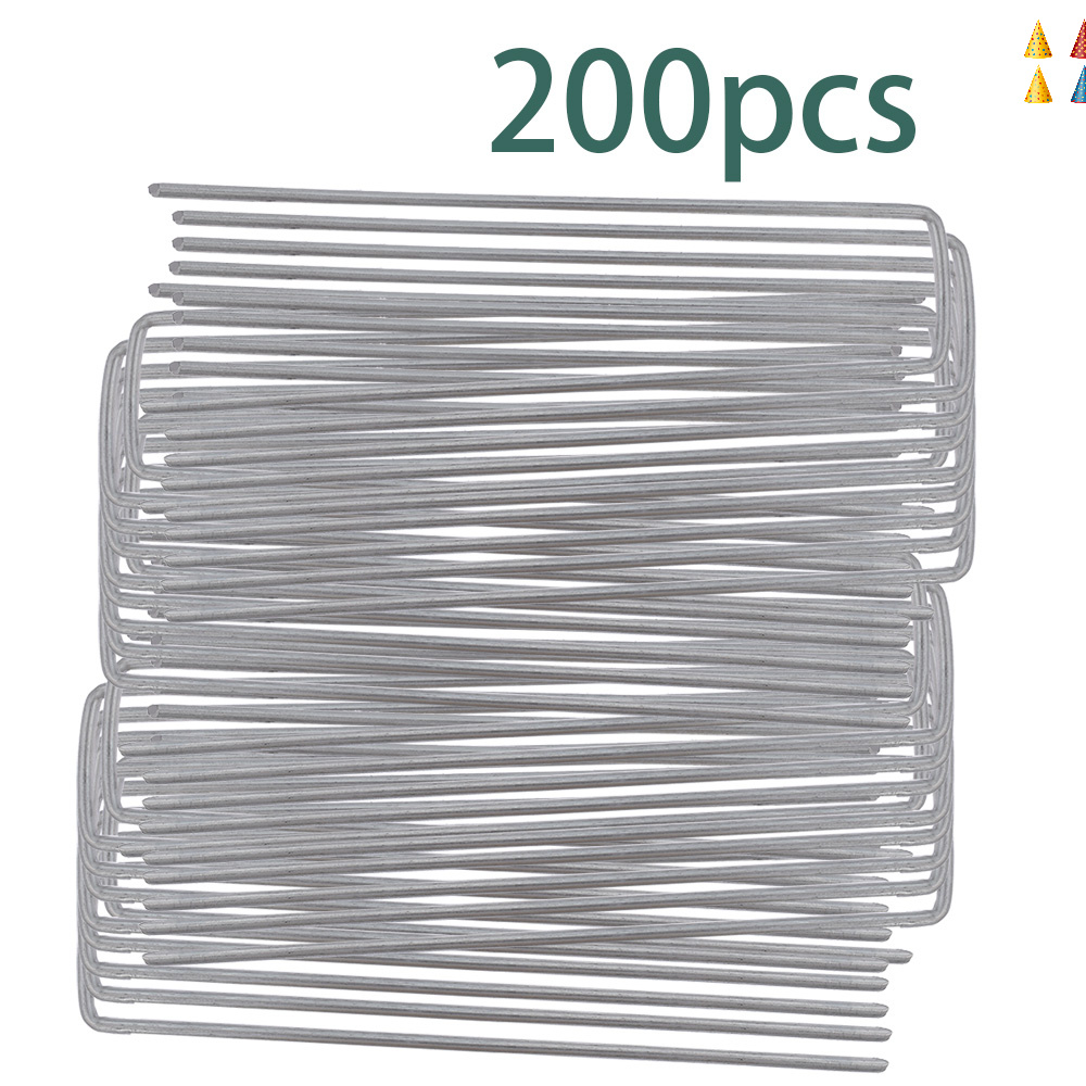 

6 Inch 200 Pack Galvanized Landscape , 11 Gauge Plant Cover Stakes Galvanized Garden Stakes, U Shaped Sod Pins For Anchoring Decoration Landscaping Fabric Irrigation Tubing Weaving Geotextile