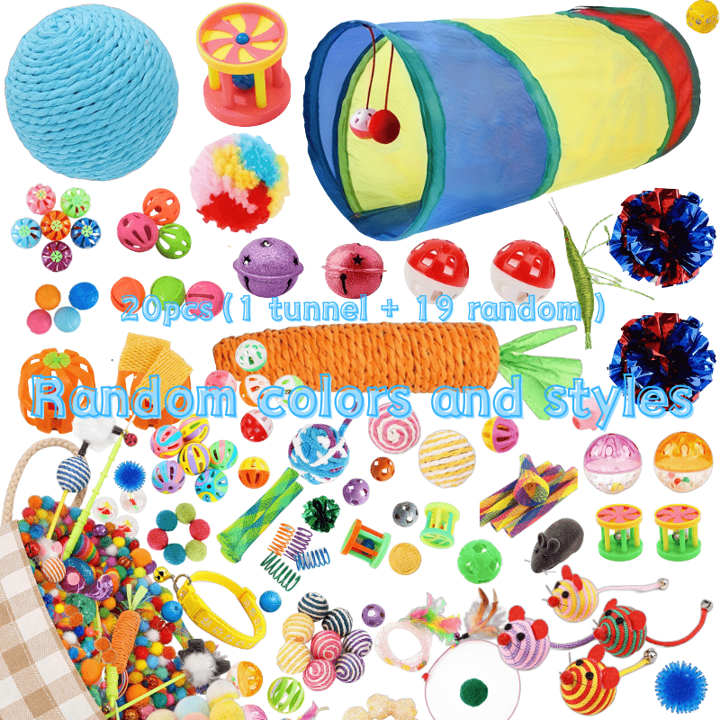 TEMU 10/20pcs Random Cat Toys - 20pcs Mixed Pack Including Cat Tunnels, With Random Colors, Styles, And Materials, Providing A Day For Your Adorable